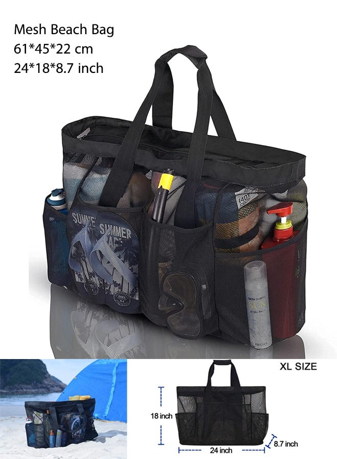 أس تس إل واي اي شنطة شاطئ كبيرة جدا، شنطة توت  حقيبة شاطئ شبكية، حقيبة حمل شاطئ خفيفة الوزن وقابلة للطي مع سحاب وجيوب مثالية لرحلة الشاطئ العائلية للنساء، حقيبة شبكية مضادة للماء والرمل لألعاب الشاطئ（24*18*8.7 inch）,（61*45*22 cm） - Image 1