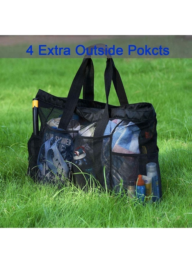 أس تس إل واي اي شنطة شاطئ كبيرة جدا، شنطة توت  حقيبة شاطئ شبكية، حقيبة حمل شاطئ خفيفة الوزن وقابلة للطي مع سحاب وجيوب مثالية لرحلة الشاطئ العائلية للنساء، حقيبة شبكية مضادة للماء والرمل لألعاب الشاطئ（24*18*8.7 inch）,（61*45*22 cm） - Image 5