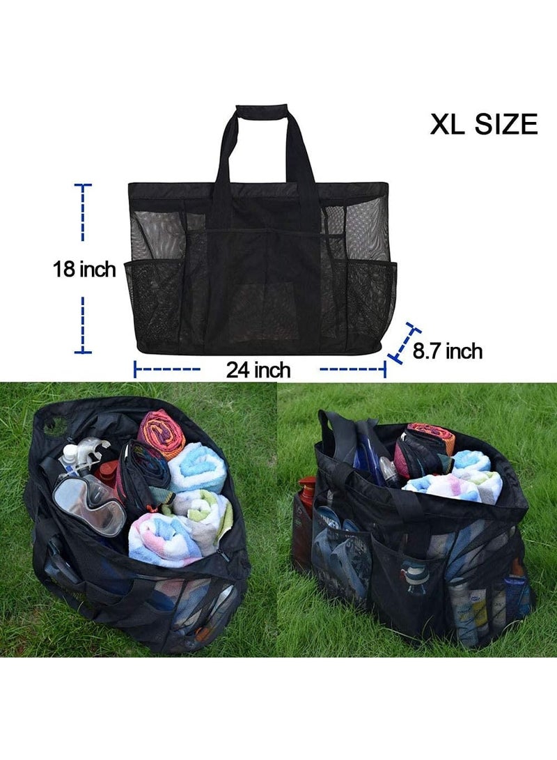 أس تس إل واي اي شنطة شاطئ كبيرة جدا، شنطة توت  حقيبة شاطئ شبكية، حقيبة حمل شاطئ خفيفة الوزن وقابلة للطي مع سحاب وجيوب مثالية لرحلة الشاطئ العائلية للنساء، حقيبة شبكية مضادة للماء والرمل لألعاب الشاطئ（24*18*8.7 inch）,（61*45*22 cm） - Image 4