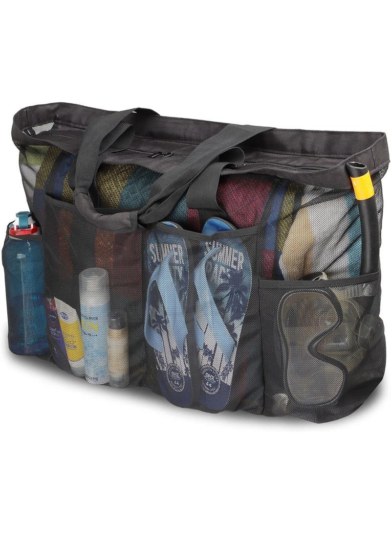 أس تس إل واي اي شنطة شاطئ كبيرة جدا، شنطة توت  حقيبة شاطئ شبكية، حقيبة حمل شاطئ خفيفة الوزن وقابلة للطي مع سحاب وجيوب مثالية لرحلة الشاطئ العائلية للنساء، حقيبة شبكية مضادة للماء والرمل لألعاب الشاطئ（24*18*8.7 inch）,（61*45*22 cm） - Image 2