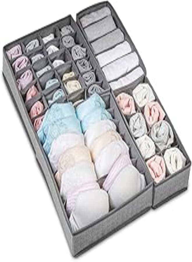 Occuwzz Occuwzz® 4 Pack Foldable Drawer Organizers, Sock and Underwear Drawer Organizer Clothes, Desk Closet Fabric Organizer and Storage Drawer Dividers for Dresser Panties Underwear Bra Socks (Gray) 