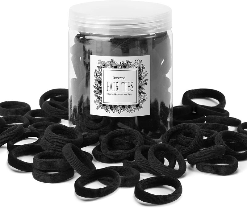 Omszte 100 Pcs Baby Hair Ties, Seamless Cotton Toddler Hair Ties for Girls and Kids, Black Small Soft Hair Elastics Ponytail Holders - Image 1