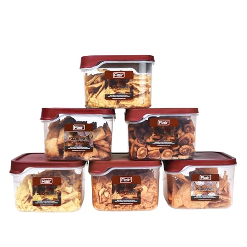 FLAIR Storewell Square Food Storage Containers Set of 6 (1150 ML)- Maroon, Air Tight Containers for Kitchen Storage Ideal kitchen box for Rice, Atta and Grains, BPA-Free, Food Grade - Image 1