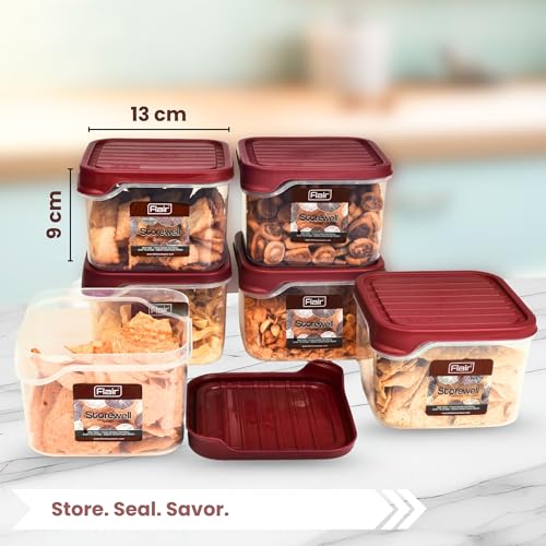 FLAIR Storewell Square Food Storage Containers Set of 6 (1150 ML)- Maroon, Air Tight Containers for Kitchen Storage Ideal kitchen box for Rice, Atta and Grains, BPA-Free, Food Grade - Image 5