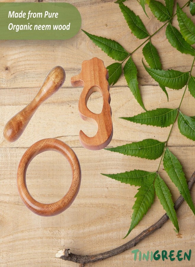 TINIGREEN Seahorse Ring Dumbbell Shaped Organic Neem Wood Teether Combo for Baby (Pack of 3) - Image 3