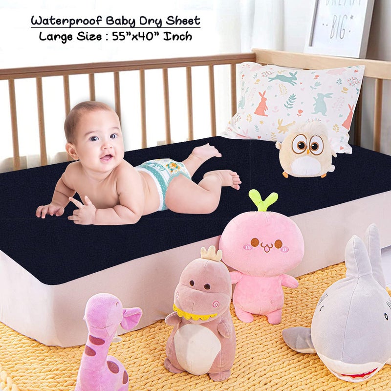 Dream King Waterproof Quick Dry Sheet for Baby| Bed Pad Anti-Piling Fleece Extra Absorbent Washable Matress Protector| Baby Bed Protector - Size Small 50X70 Cm (Navy Blue) - Image 2