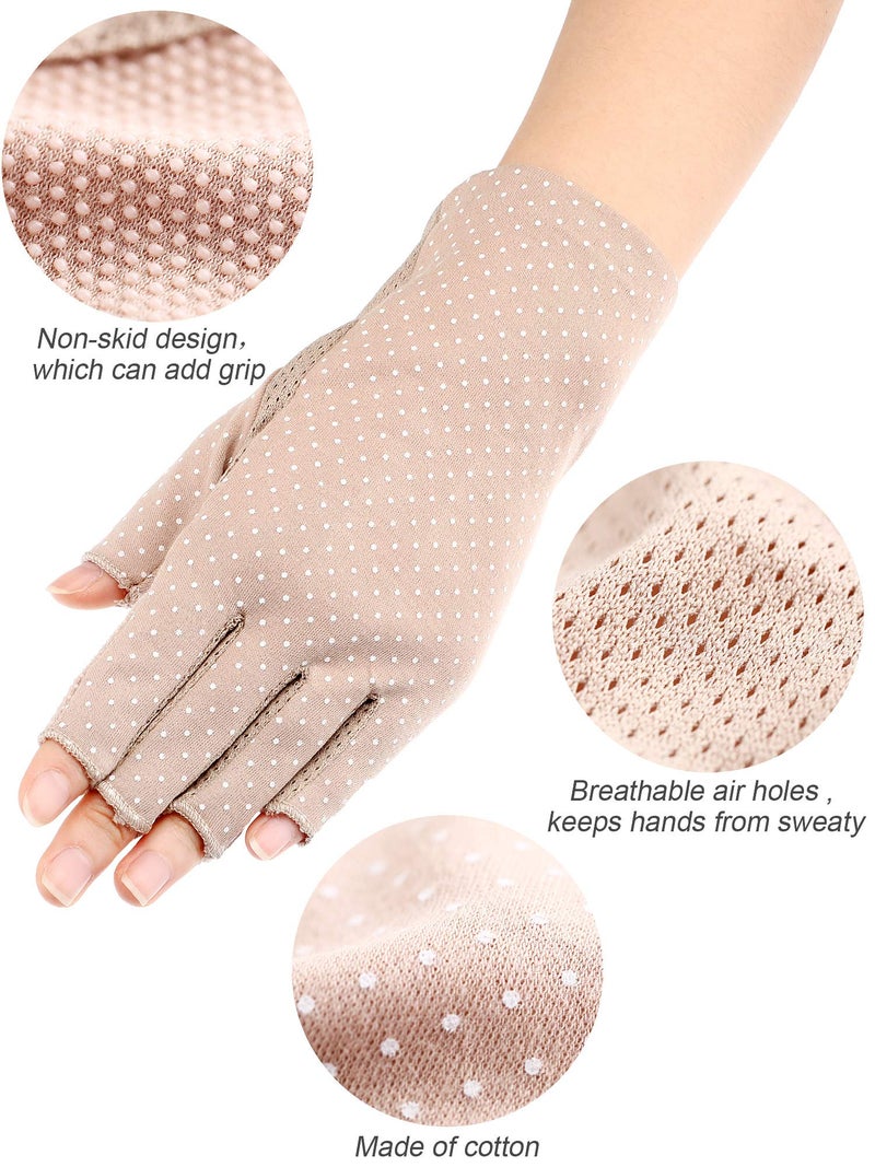 Maxdot Fingerless Gloves Non Slip UV Protection Driving Gloves Summer Outdoor Gloves for Women(2 Pairs,Gray and Khaki) - Image 3