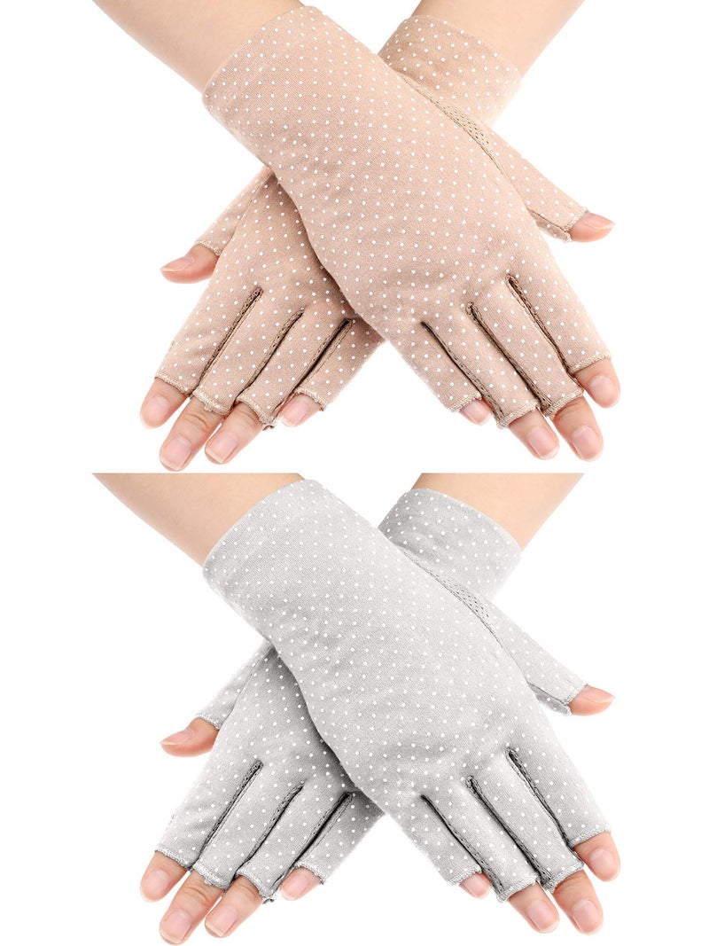 Maxdot Fingerless Gloves Non Slip UV Protection Driving Gloves Summer Outdoor Gloves for Women(2 Pairs,Gray and Khaki) - Image 1