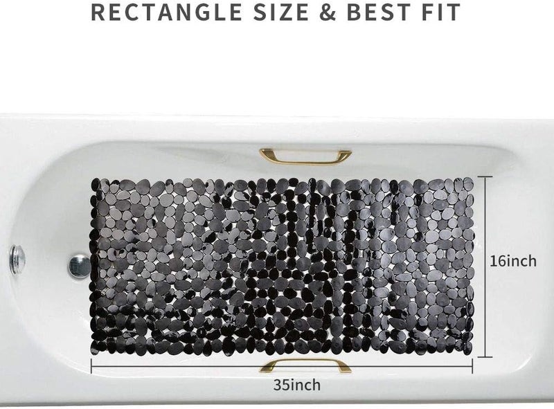 SONGZIMING (Pebble Tub Mat(90cm x 41cm), Black) - Anti-Slip Anti-Bacterial Stone Bath Mats,Slip-Resistant Shower Mats(Black,16 W x 35 L Inches) - Image 2