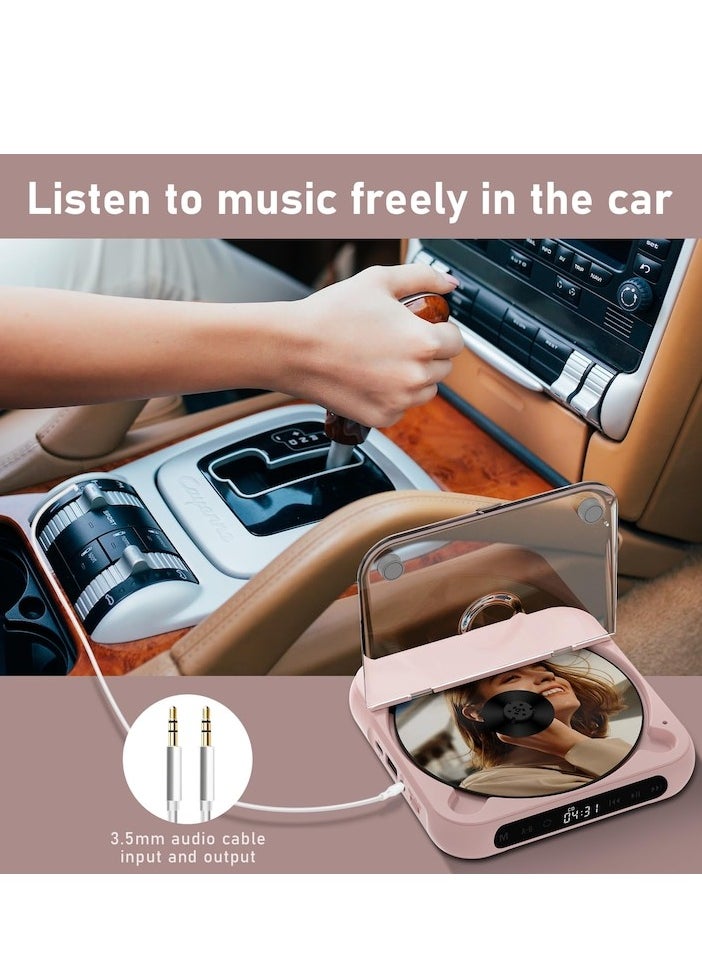 XiuWoo - Portable CD Player, Bluetooth, with headphones, rechargeable, Desktop CD Player with LCD Touch Screen, shockproof mode, Rechargable Personal CD Players for Car, pink - Image 1
