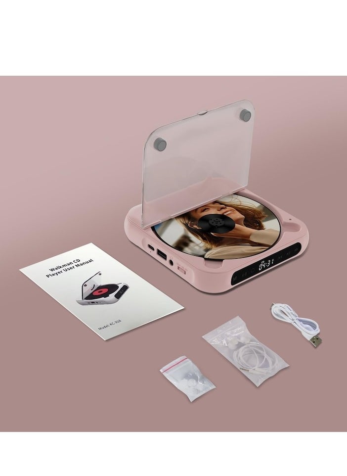 XiuWoo - Portable CD Player, Bluetooth, with headphones, rechargeable, Desktop CD Player with LCD Touch Screen, shockproof mode, Rechargable Personal CD Players for Car, pink - Image 1