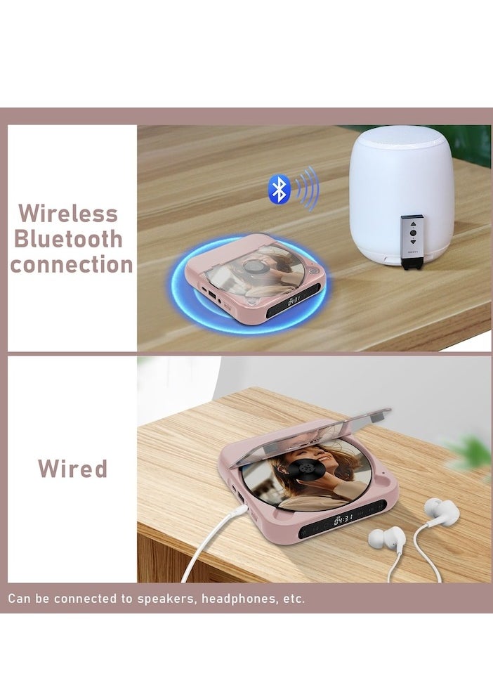 XiuWoo - Portable CD Player, Bluetooth, with headphones, rechargeable, Desktop CD Player with LCD Touch Screen, shockproof mode, Rechargable Personal CD Players for Car, pink - Image 1