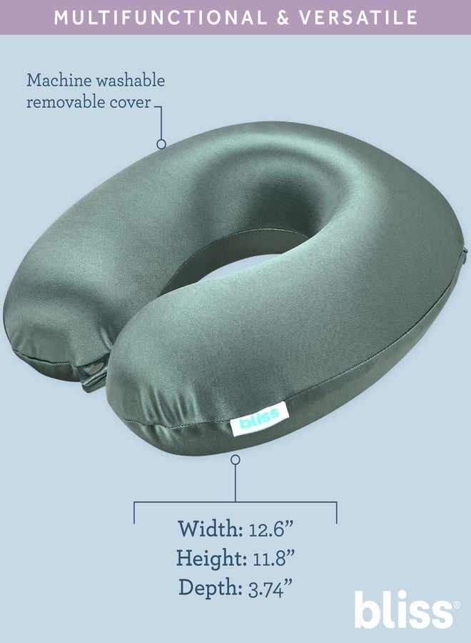 Bliss Neck Pillow Set - Lightweight U-Shaped Memory Foam Satin Travel Neck Pillow with Snap Closure and Matching Eye Mask for Airplane, Car, Office, and Camping, Size One Size, Spiral Sage - Image 3