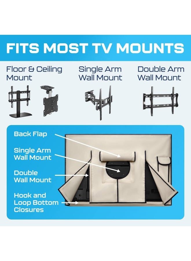 Garnetics Outdoor Tv Cover 70"-75" Inch - Universal Weatherproof Protector For Flat Screen Tvs Fits Most Mounts And Stands Beige - Image 5