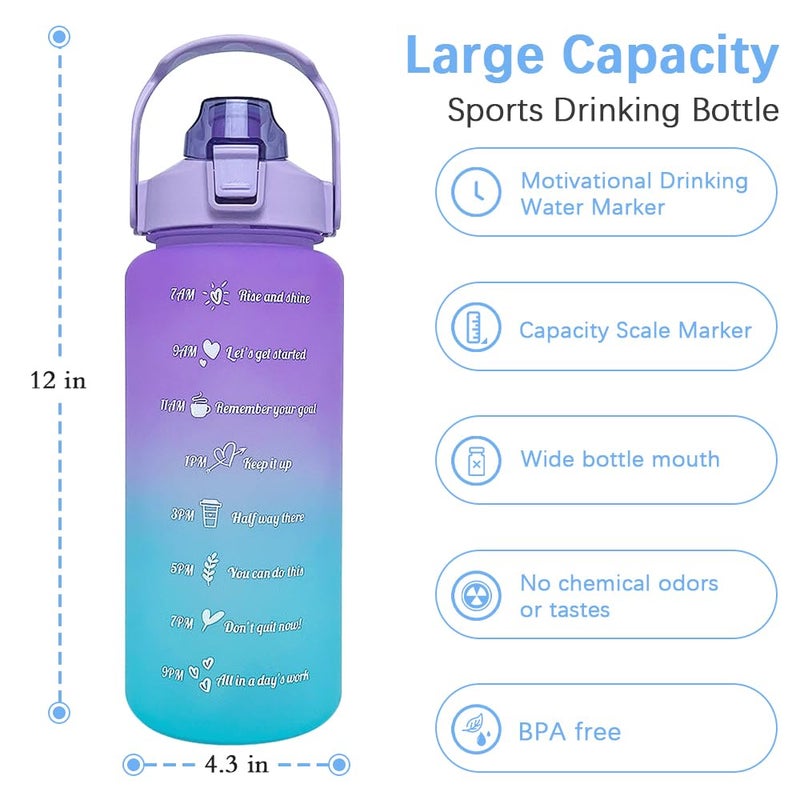 EITMOW 64 oz Large Capacity Water Bottle with Motivational Time Markers and Straw, Portable, Leakproof, BPA Free for Fitness, Gym and Outdoor Sports. (Purple) - Image 2