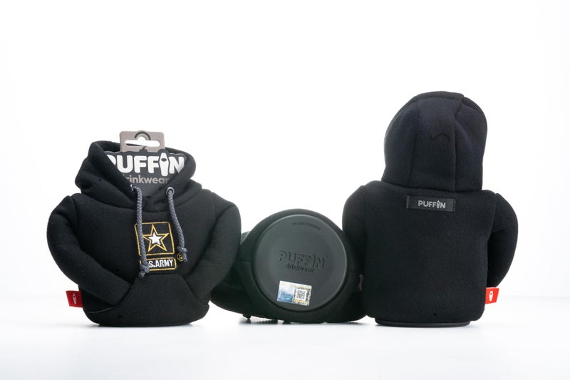 PUFFIN Puffin - The Hoodie Sweatshirt - Insulated 12 oz Can Cooler I Beer Bottle & Soda Can Insulator  Keep Drinks and Beverages Cold - U.S. Army Black/Pewter - Image 2