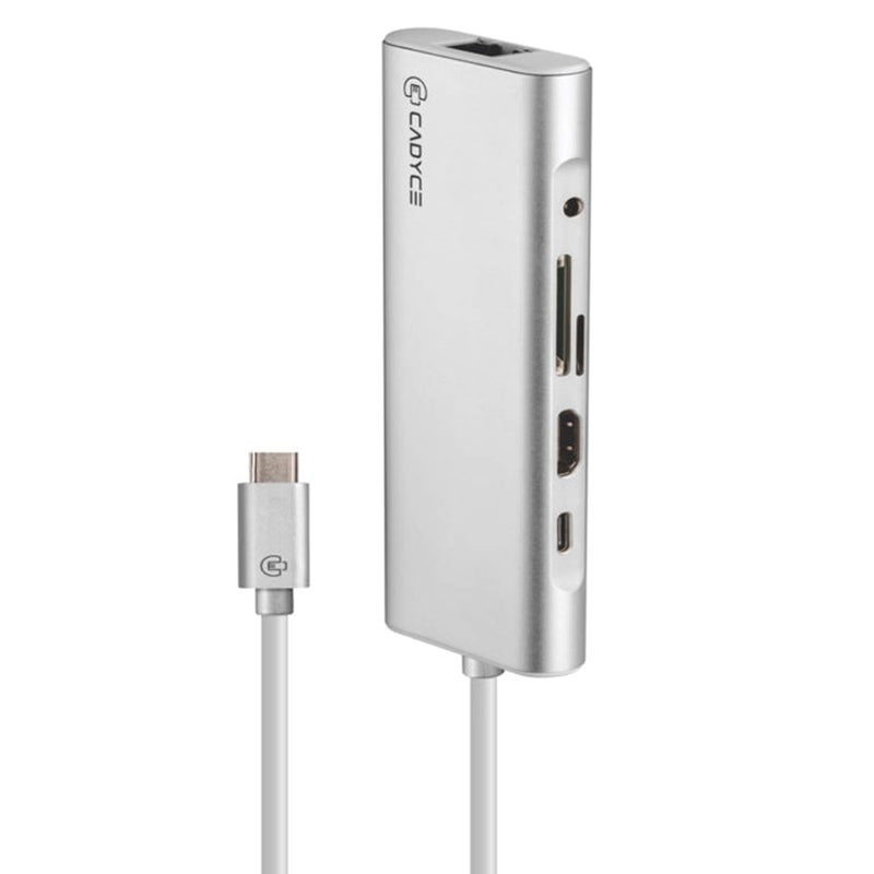 Cadyce USB-C Enhanced Travel Docking Station (USB-C to HDMI + 3 x USB 3.0 + Giga LAN + mSD and SD Card Slots + 3.5mm Stereo Port + USB-C Female for Data and Charging - Image 1