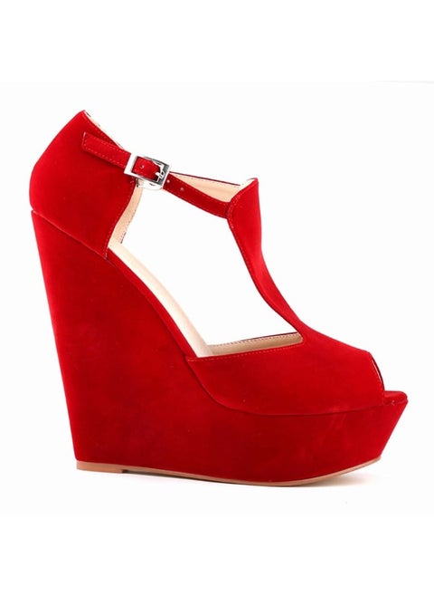 Wedge high-heel suede platform fish-mouth plus-size sandals 14cm Red