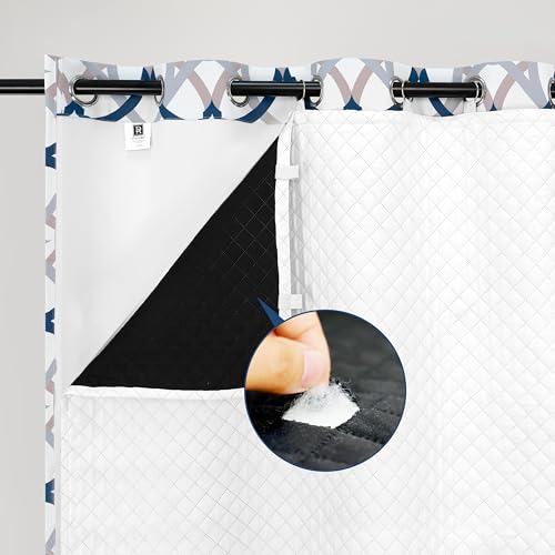 DriftAway Soundproof Thermal Insulated Quilted Curtain Liners for Bedroom Sound Barrier Blackout Cold Heat Noise Reducing Energy Saving 50 Inches by 80 Inches Grayish White One Panel - Image 1