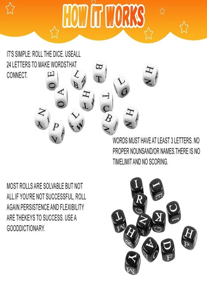 rytopt 24 Pcs Dice Set, The Crossword Solitaire Game, 6 Sided Dice Crossword Creative Game, Two-Player Parent-Child Interactive Family English Letter Dice Games for Adults - Image 3