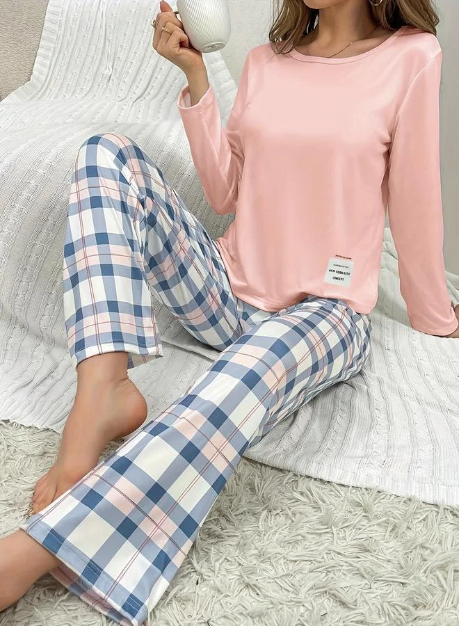 Take Two Take Two Patch Detail T-Shirt and Checked Pyjama Set