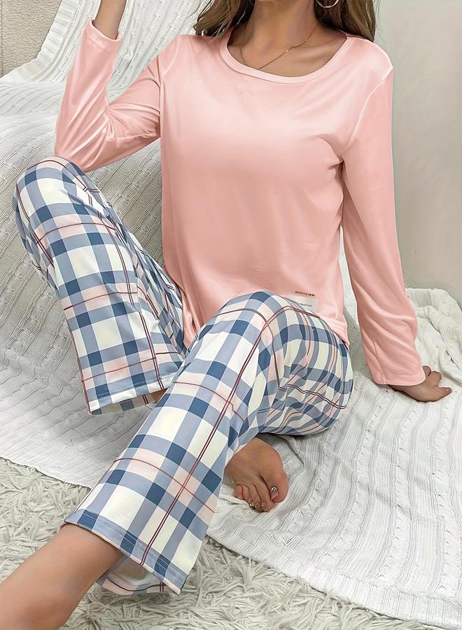 Take Two Patch Detail T-Shirt and Checked Pyjama Set - Image 4