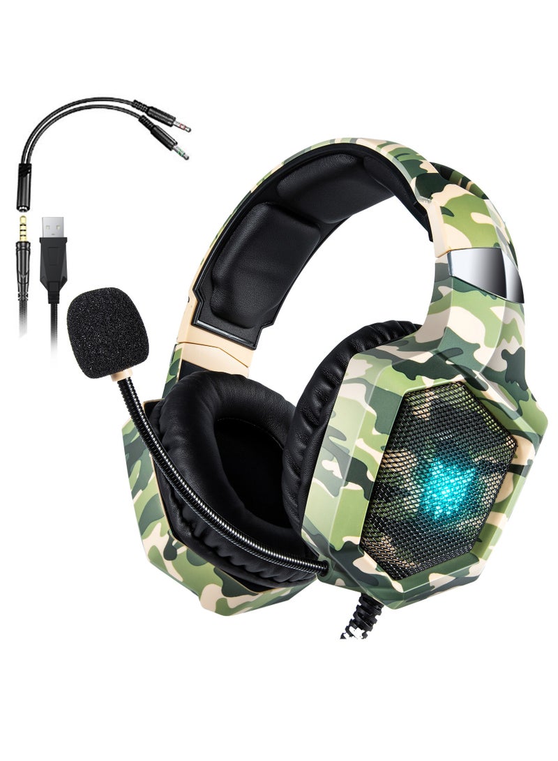 onikuma K8 Wired Camouflage Gaming Headset Noise Canceling Mic/PC/PS4/PS5/MOBILE/XBOX - Image 1