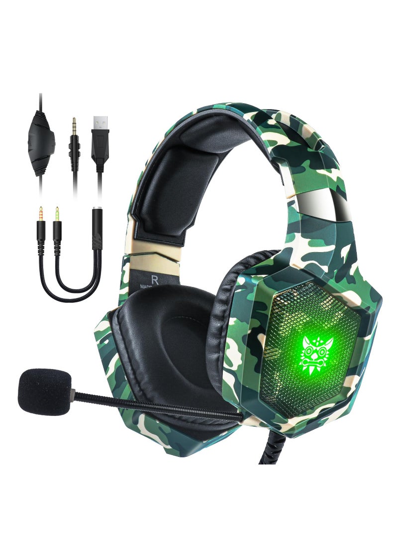 onikuma - K8 Wired Camouflage Gaming Headset Noise Canceling Mic/PC/PS4/PS5/MOBILE/XBOX - Image 1