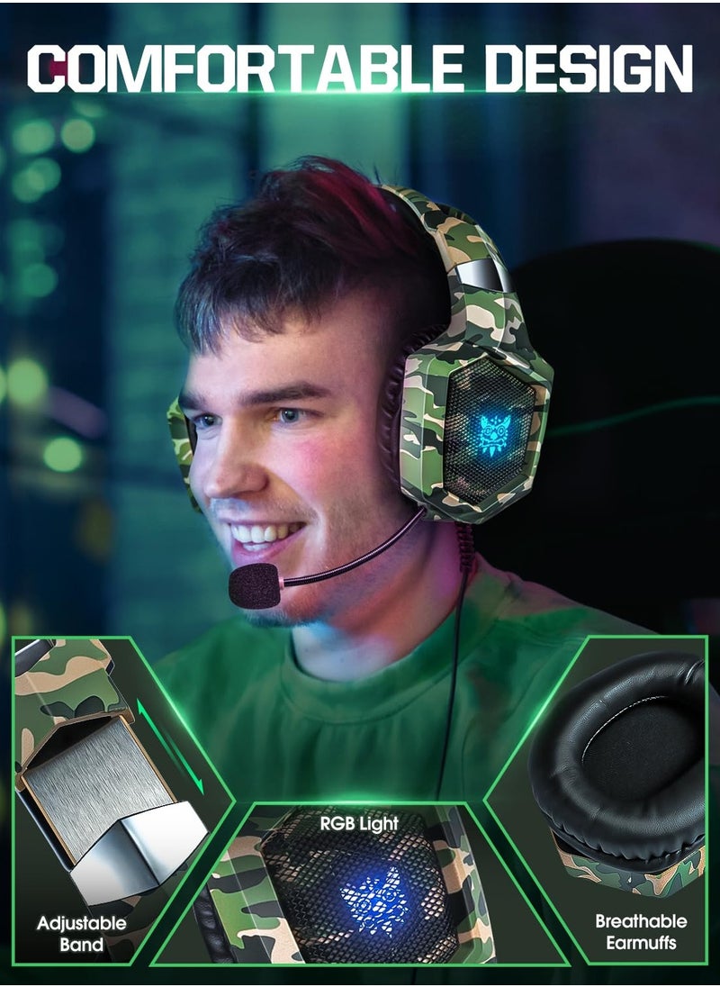 onikuma - K8 Wired Camouflage Gaming Headset Noise Canceling Mic/PC/PS4/PS5/MOBILE/XBOX - Image 1