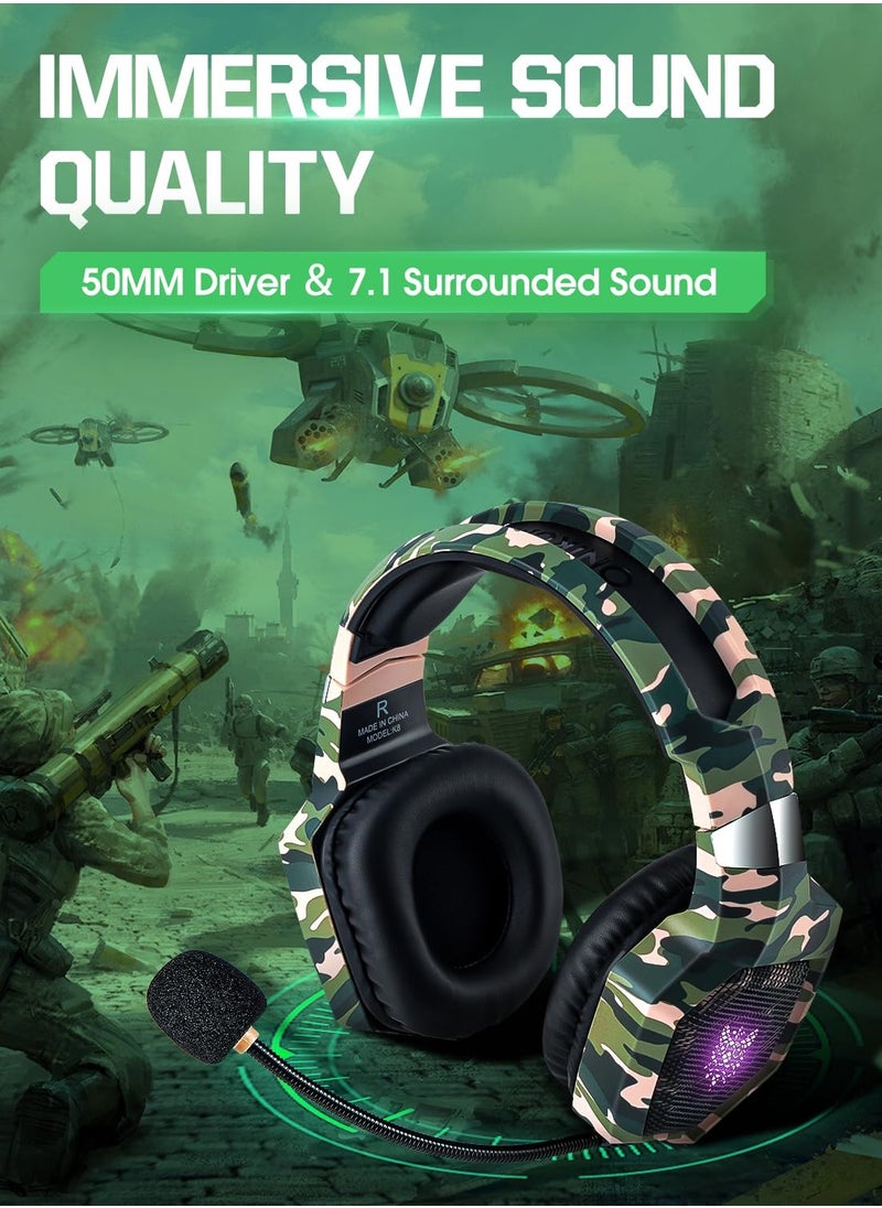 onikuma - K8 Wired Camouflage Gaming Headset Noise Canceling Mic/PC/PS4/PS5/MOBILE/XBOX - Image 1
