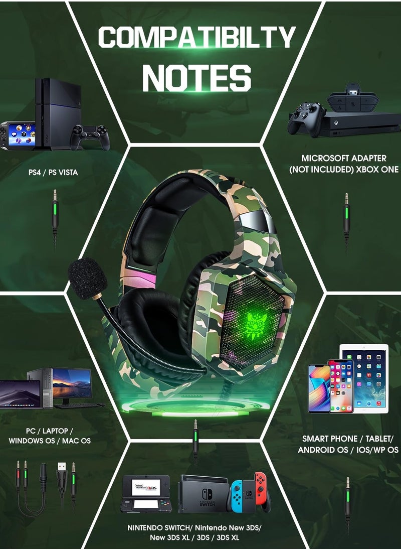 onikuma - K8 Wired Camouflage Gaming Headset Noise Canceling Mic/PC/PS4/PS5/MOBILE/XBOX - Image 1