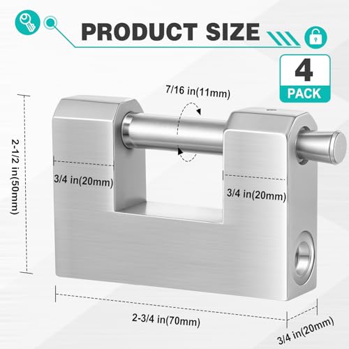 Blulu 4 Pack Heavy Duty Lock for Shipping Container with Stainless Steel Keys Stainless Steel DShaped Padlock for Garage Door Shed Storage Unit Locker and Warehouse 70mm - Image 3