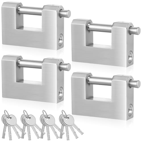 Blulu 4 Pack Heavy Duty Lock for Shipping Container with Stainless Steel Keys Stainless Steel DShaped Padlock for Garage Door Shed Storage Unit Locker and Warehouse 70mm - Image 1