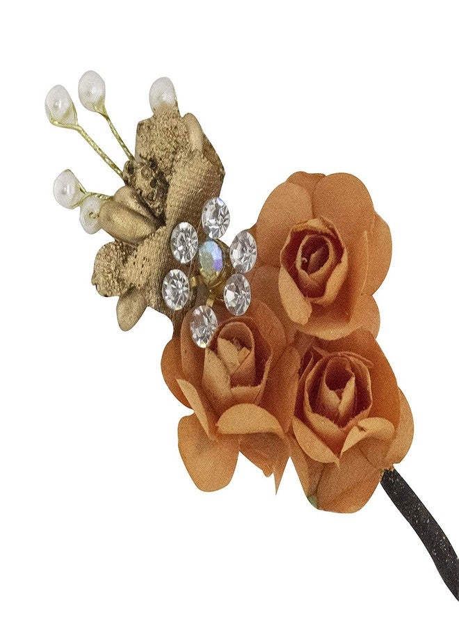 AASA Flower Juda pins for Hair Fancy Bun Making Juda pins for Hair for Women and Girls Set of 6Pcs (Orange) - Image 5