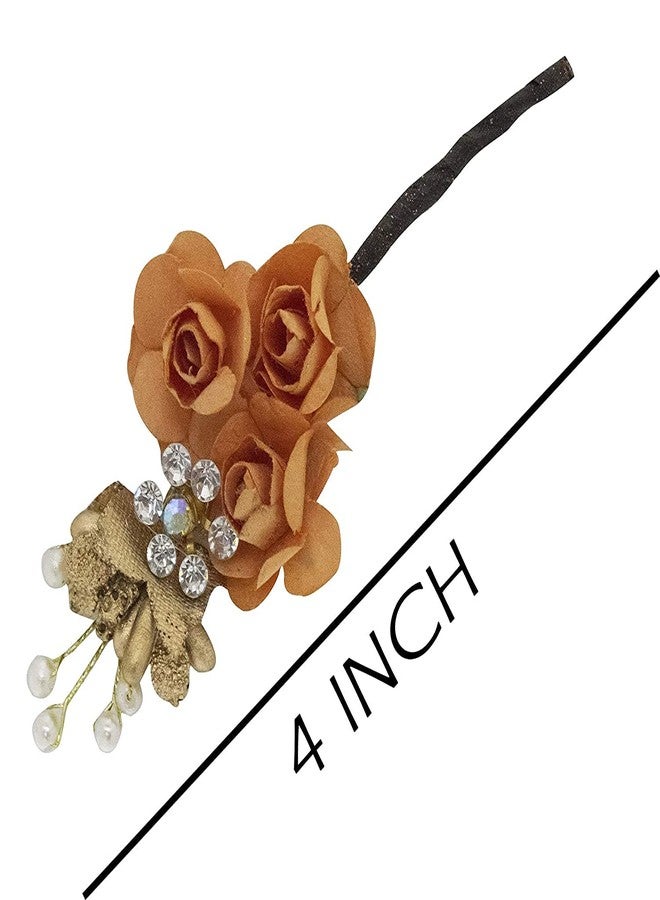 AASA Flower Juda pins for Hair Fancy Bun Making Juda pins for Hair for Women and Girls Set of 6Pcs (Orange) - Image 2