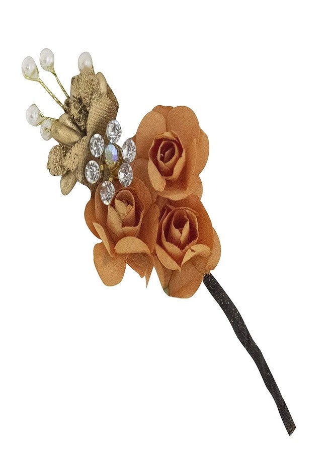 AASA Flower Juda pins for Hair Fancy Bun Making Juda pins for Hair for Women and Girls Set of 6Pcs (Orange) - Image 3