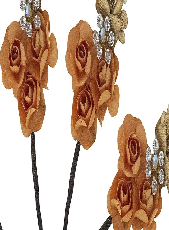 AASA Flower Juda pins for Hair Fancy Bun Making Juda pins for Hair for Women and Girls Set of 6Pcs (Orange) - Image 4