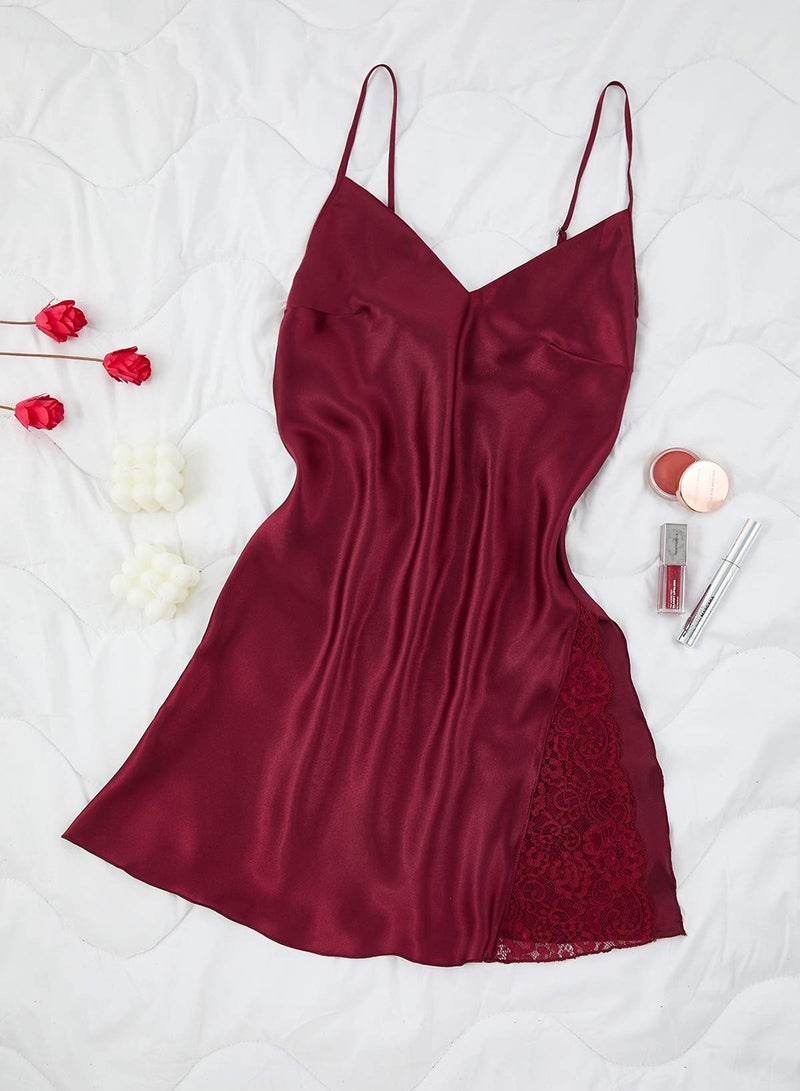 trendyol Bordo Datenl and Satin Woven Nightgown with Slit Detail - Image 5