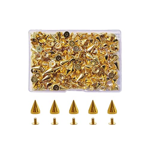 Zucosue 100 Pairs Cone Spikes 7X10mm Metal Bullet Cone Spikes Metal Tree Spikes for Clothing Leather Belts Cool Rivets Gold - Image 1
