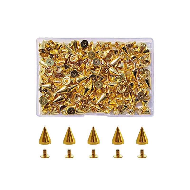 Zucosue 100 Pairs Cone Spikes 7X10mm Metal Bullet Cone Spikes Metal Tree Spikes for Clothing Leather Belts Cool Rivets Gold - Image 3