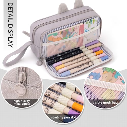 CICIMELON Cartoon Pencil Case, Large Capacity Pen Pouch with Embroidered Animal Design, School Supplies Bag for Kids, Teens, Students (Gray Dog) - Image 3