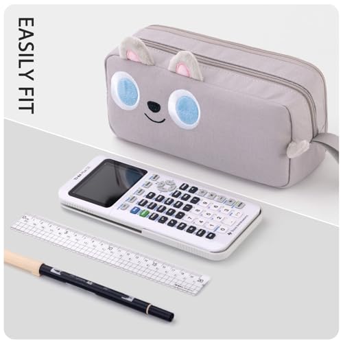CICIMELON Cartoon Pencil Case, Large Capacity Pen Pouch with Embroidered Animal Design, School Supplies Bag for Kids, Teens, Students (Gray Dog) - Image 5