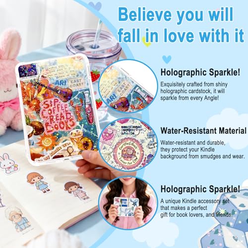 ZLSPTK 12Pcs Inserts for Kindle Paperwhite Cardstock Insert for Clear Case 6.7 x 4.7Inch Solid Glitter Paper Charms for Kindle E-Reader Back Cover Insert Decorating Accessories for Paper White 11th-12th 02 - Image 2
