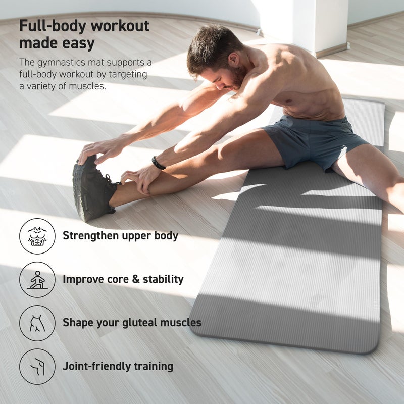 MSPORTS Thick Yoga Mat Premium Non Slip â€“ Extra Comfortable Exercise Mat for Home Workouts, Pilates, Stretching & Gym â€“ Cushioned NBR Foam, Yoga Mat with Strap, for Women & Men (Grey, 74. 5 x 32 x 0.6 in) - Image 5