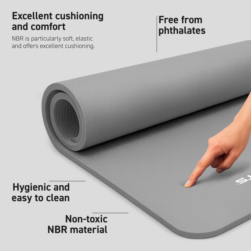 MSPORTS Thick Yoga Mat Premium Non Slip â€“ Extra Comfortable Exercise Mat for Home Workouts, Pilates, Stretching & Gym â€“ Cushioned NBR Foam, Yoga Mat with Strap, for Women & Men (Grey, 74. 5 x 32 x 0.6 in) - Image 2