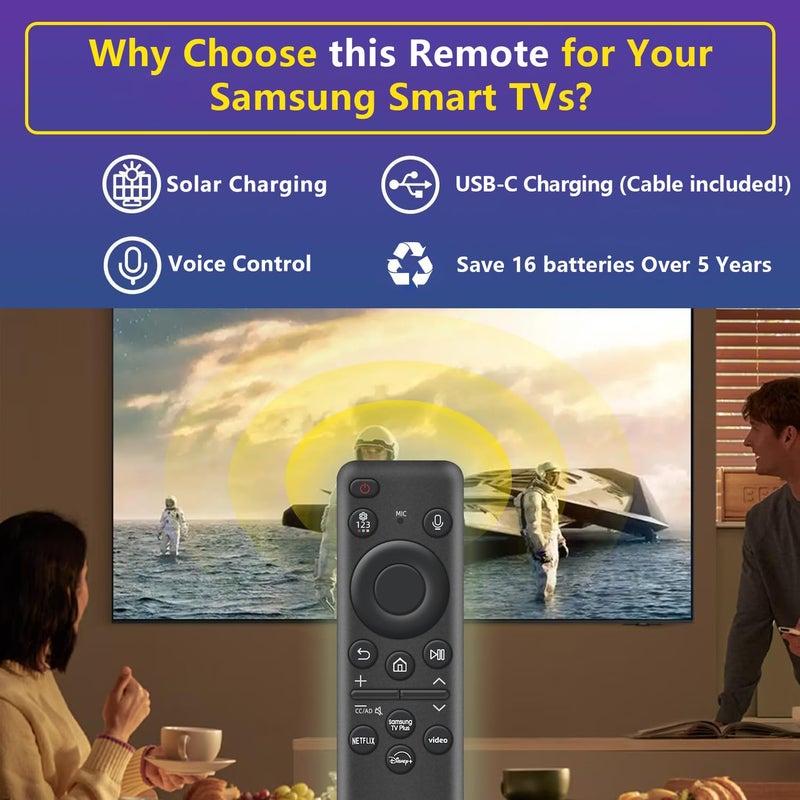 Nettech Rechargeable Voice Remote for Samsung Smart TVs, Replacement for 2019â€“2025 Samsung TV Remote Control with Solar Charging and Voice Search. 2-Year Warranty. - Image 4