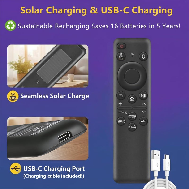 Nettech Rechargeable Voice Remote for Samsung Smart TVs, Replacement for 2019â€“2025 Samsung TV Remote Control with Solar Charging and Voice Search. 2-Year Warranty. - Image 3