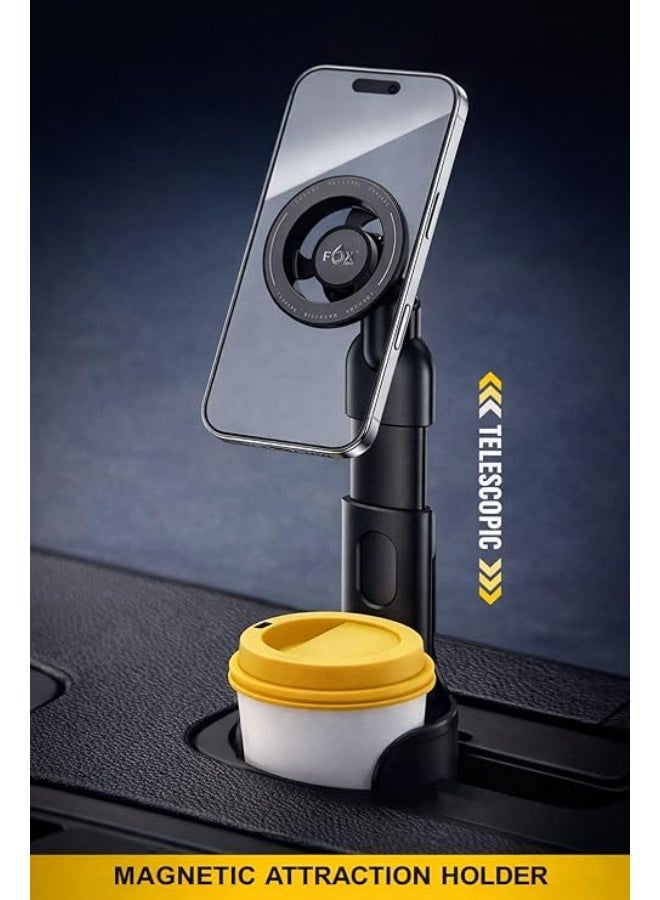 Fox Magnetic car phone holder with adjustable telescopic arm, 360° rotation, strong anti-shake grip, and one-handed operation - Black - Image 2