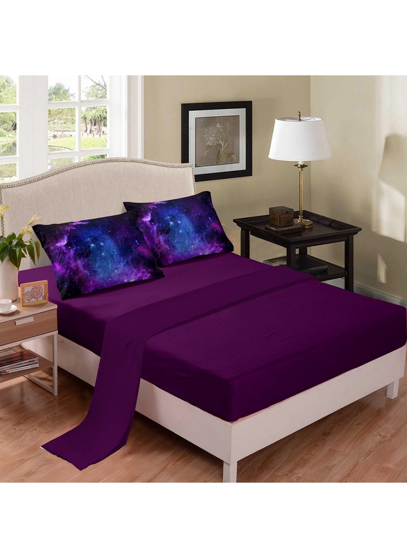 NINENINE NINENINE Galaxy Bedding 5PCS Twin Size Comforter Sets for Girls Purple Bedding Set Bed in a Bag Space Bedding Set(1Comforter  1Flat Sheet  1Fitted Sheet  2Pillowcases)  - Image 2