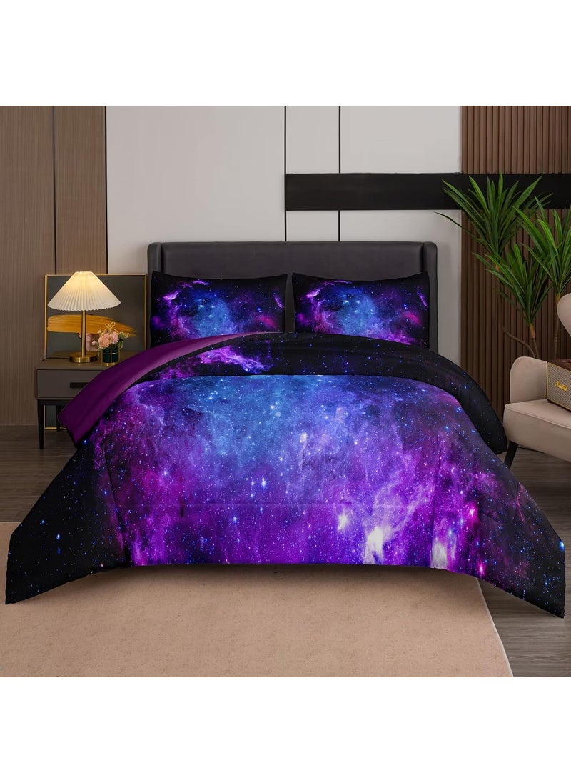 NINENINE NINENINE Galaxy Bedding 5PCS Twin Size Comforter Sets for Girls Purple Bedding Set Bed in a Bag Space Bedding Set(1Comforter  1Flat Sheet  1Fitted Sheet  2Pillowcases)  - Image 1